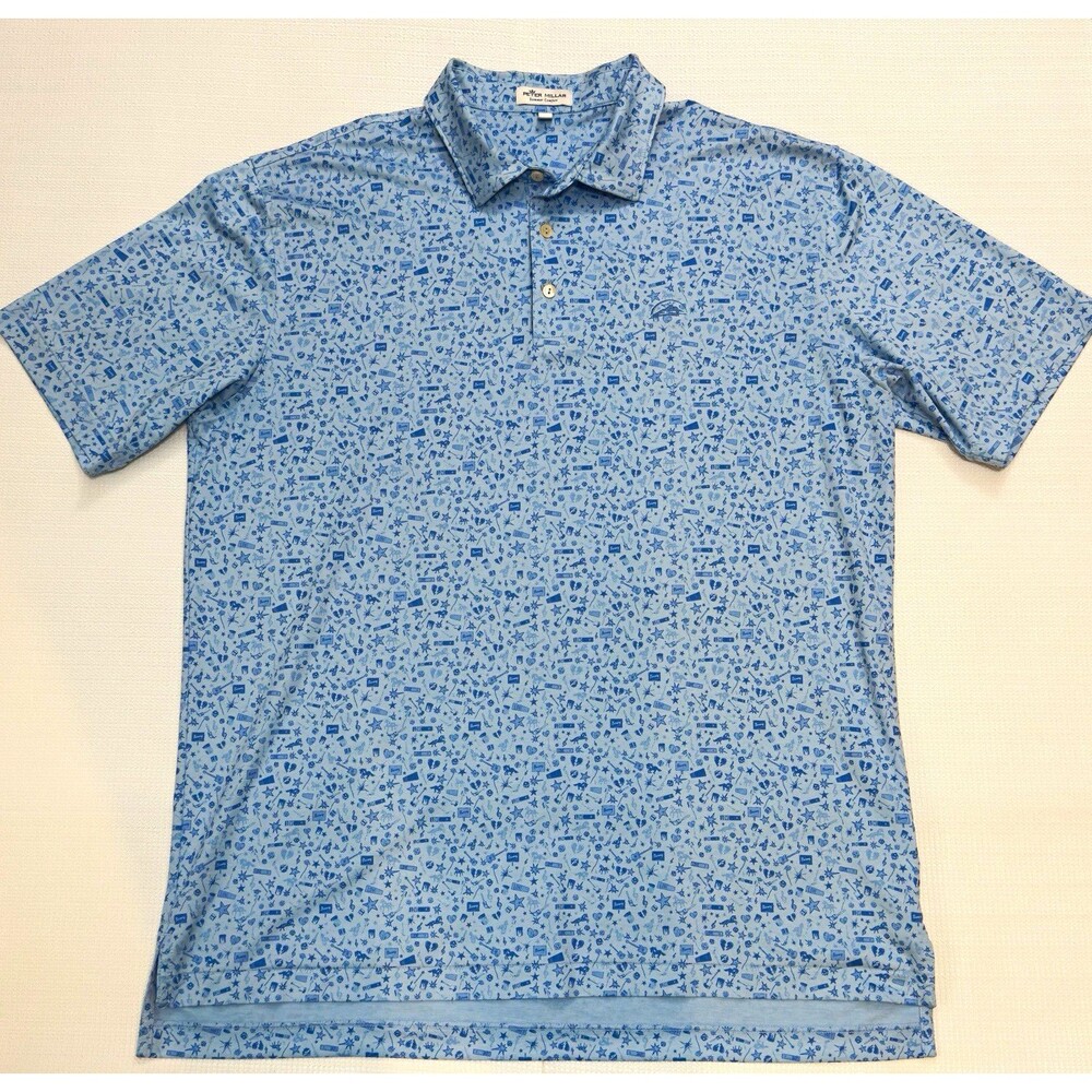 Peter Millar Summer Comfort Golf Polo Shirt Blue Guitar Solo Print Mens Size L